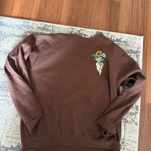 Brown Sweatshirt with Floral Design